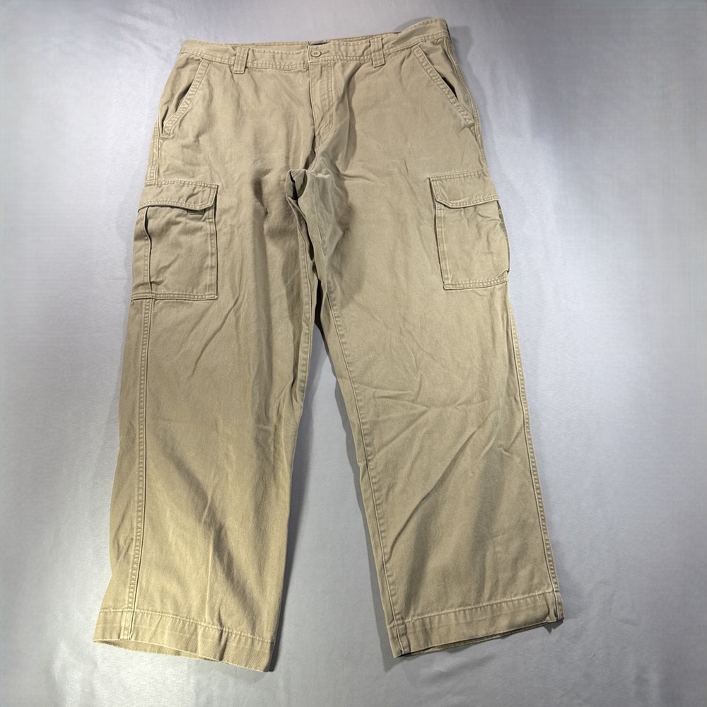 Basic Editions Mens Cargo Pants 40x32 Khaki Tan Cotton Straight Leg Workwear